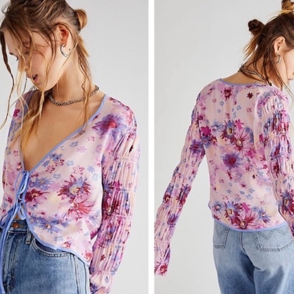 NWT Free People Floral Tie front Blouse - Picture 3 of 16